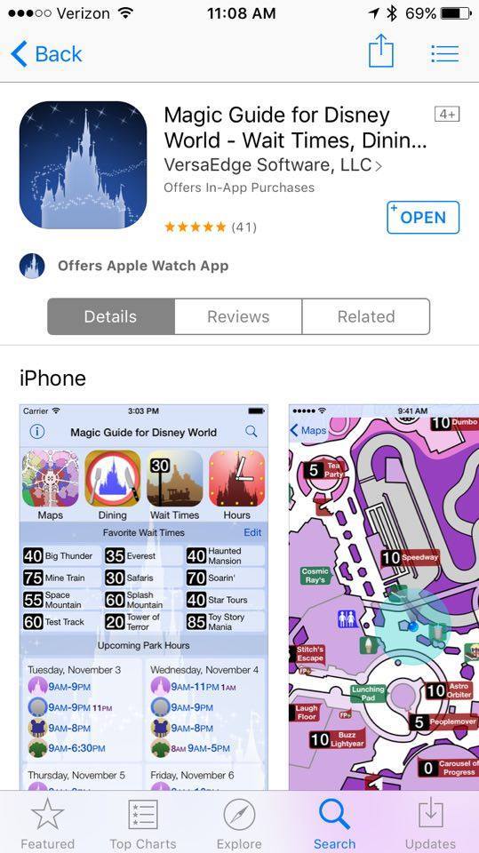 Disneyland mobile app homepage