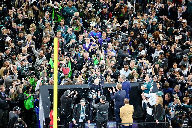 awarding of trophy to the The Philadelphia Eagles after winning the Super Bowl LII