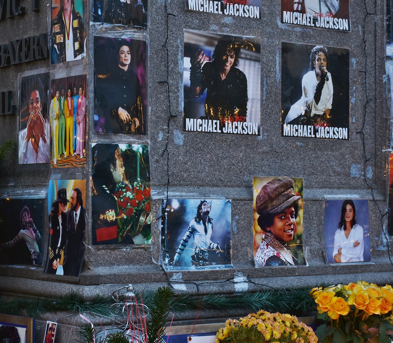 pictures of michael jackson on a brick wall